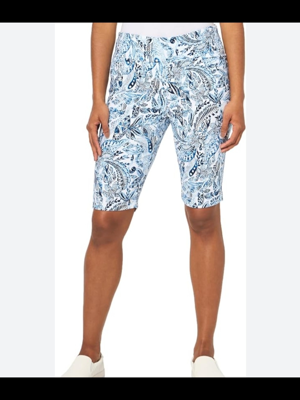 Gloria Vanderbilt Amanda Blue & White Tropical Print Bermuda Pull On Shorts 12